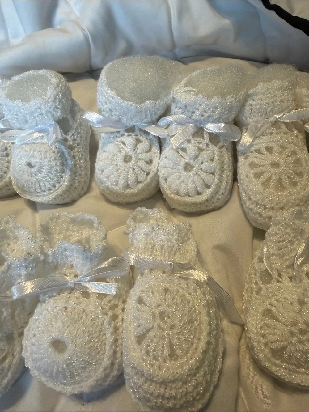 Classic White Crochet Baby Booties with Satin Ribbon
